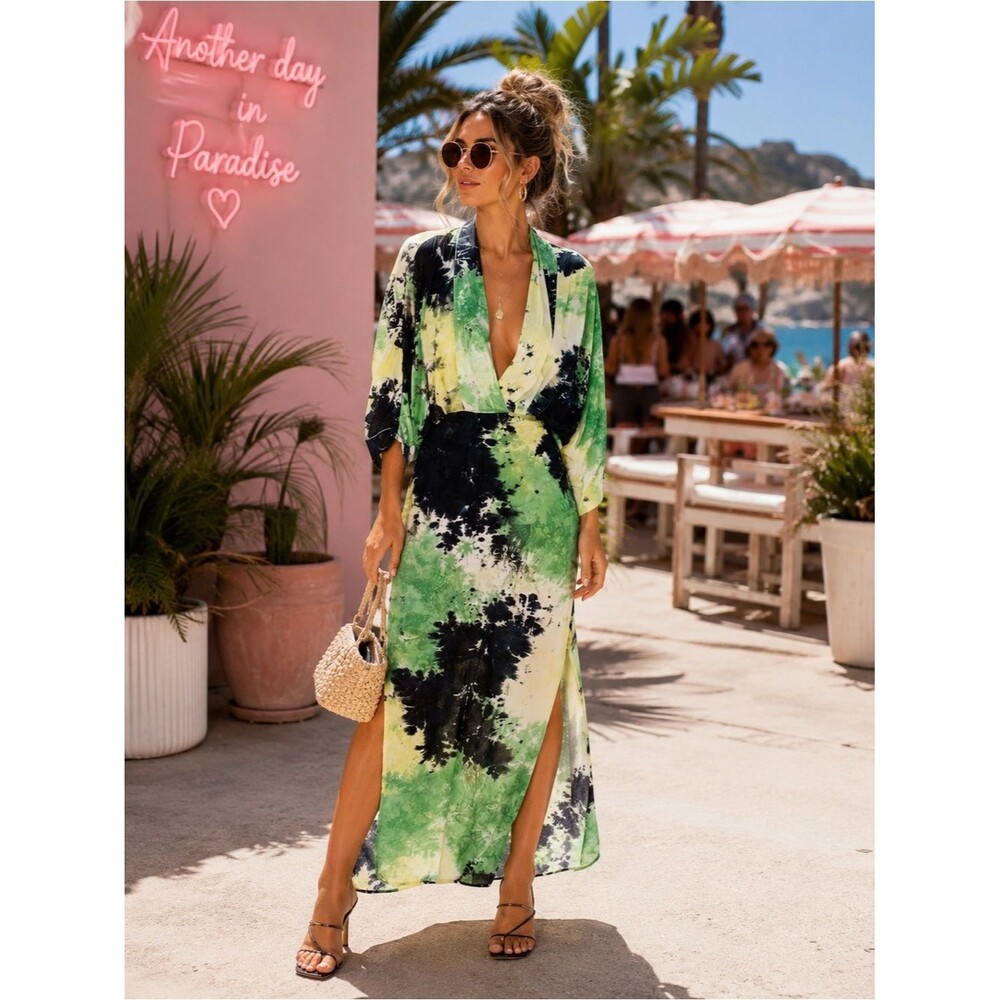 $298 S/W/F Spell Tie Dye Dolman Sleeve Maxi Dress Boho Designer Revolve M Rayon
